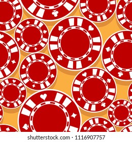 Printable seamless pattern of casino poker chips symbol. Digital vector illustration. Ideal for wallpaper, covers, wrapper, packaging, textile, fabric and any print design.