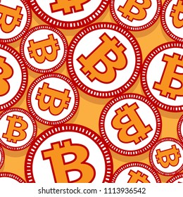 Printable seamless pattern of digital bitcoin crypto currency symbol. Vector illustration. Ideal for wallpaper, wrapping, packaging, any print and textile design.
