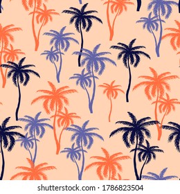 Printable seamless pattern with silhouette palm tree. Repeat coconut background for printable poster, banner, shirt. Vector Illustration