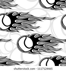 Printable seamless pattern with tennis ball and hotrod flame. Vector illustration. Ideal for wallpaper packaging fabric textile wrapping paper design and any decoration.