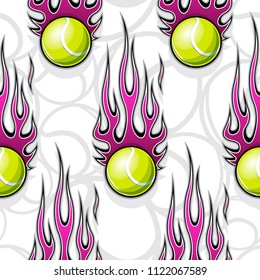 Printable seamless pattern with tennis ball and hotrod flame. Vector illustration. Ideal for wallpaper packaging fabric textile wrapping paper design and any decoration.
