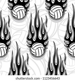 Printable seamless pattern with volleyball ball and hotrod flame. Vector illustration. Ideal for wallpaper, packaging, fabric, textile, wrapping paper design and any decoration.