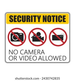 Printable security notice label sign no camera phone allowed, do not take picture and video with round camera crossed red label