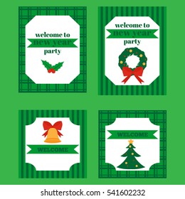 Printable set of Christmas and New Year party elements. Templates, labels, icons and wraps with Gift, holly, jingle bells, cookie, Xmas tree ball, mittens, fir tree and candycane. Design elements.