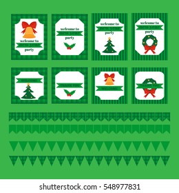 Printable set of Christmas and New Year party elements. Templates, labels, icons and wraps with Gift, holly, jingle bells, cookie,  Design elements.