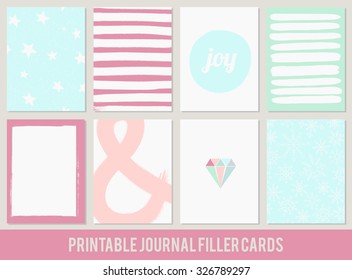 printable set of filler cards for scrapbook, planner, diary journaling in vector