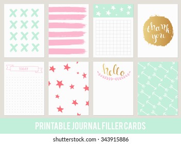 printable set of filler cards for scrapbook, planner, diary journaling in vector