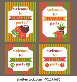 Printable set of hawaii party elements. Template Luau Invitation vector