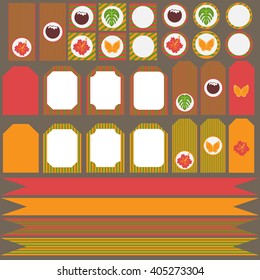 Printable set of hawaii party elements. Templates and labels, icons, flags and wraps vector