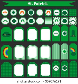 Printable set of saint patrick party elements. Templates, labels, icons and wraps vector