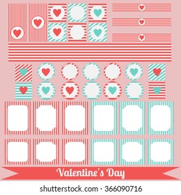 Printable set of saint valentine party elements. Happy Valentines Day set. Templates, labels, icons and wraps vector