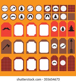 Printable set of vintage Lumberjack party elements. Templates, labels, icons and wraps. Trendy Hipster Buffalo Check ,Tartan and Gingham Patterns. 