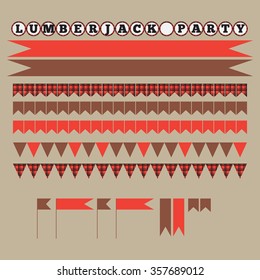 Printable set of vintage Lumberjack party elements. Templates, labels, icons and wraps. Trendy Hipster Buffalo Check ,Tartan and Gingham Patterns. 