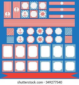 Printable set of vintage nautical party elements. Templates, labels, icons and wraps
