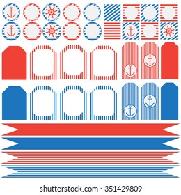 Printable set of vintage nautical party elements. Templates, labels, icons and wraps  vector