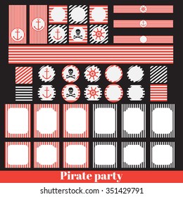 Printable set of vintage pirate party elements. Templates, labels, icons and wraps  vector
