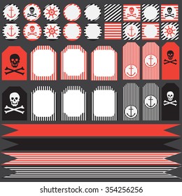 Printable set of vintage pirate party elements. Templates, labels, icons and wraps