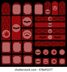 Printable set of vintage Vampire party elements. Templates, labels, icons and wraps vector