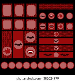 Printable set of vintage Vampire party elements. Templates, labels, icons and wraps vector