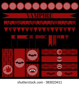 Printable set of vintage Vampire party elements. Templates, labels, icons and wraps vector