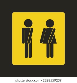 Conjunto impresable de signo de rectángulo cuadrado amarillo negro para hombres y mujeres o damas y de agente para baño de plantilla, aseo, inodoro o icono sexual con gestos ilustrativos mano sujetar pis