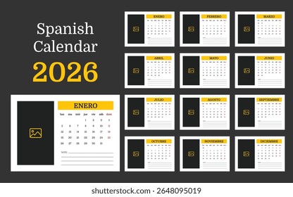 Printable Spanish Table Calendar 2026 Monthly Planner with Photo Placeholder
