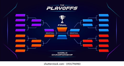 printable sport game tournament championship contest stage, double elimination bracket board chart vector with champion trophy prize icon illustration background in tech theme style layout