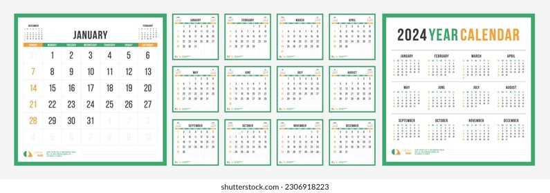 Printable Square 2024 Calendar Templates with 12-Month Layout, Suitable for Desk and Wall Placement. 