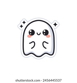Pegatina imprimible sobre el fantasma simpático de dibujos animados lindo mínimo en Vector