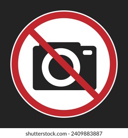 Printable sticker isolated prohibition sign do not take picture, no camera, taking video not allowes in red round crossed out