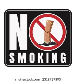 Printable sticker label design of no smoking are with tobacco cigarette butts extinguished witand ashes in rectangle black square, fire hazard, free smoke are