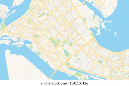 Printable street map of Abu Dhabi  , United Arab Emirates. Map template for business use.