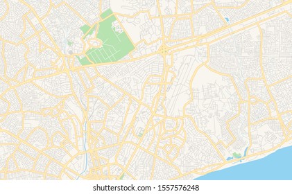 Printable street map of Accra, Ghana. Map template for business use.