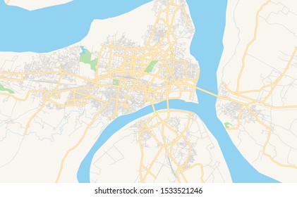 Printable street map of Allahabad, State Uttar Pradesh, India. Map template for business use.