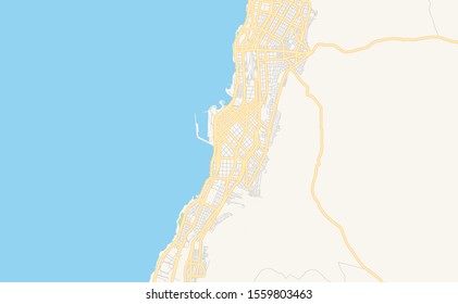 Printable street map of  Antofagasta, Chile. Map template for business use.