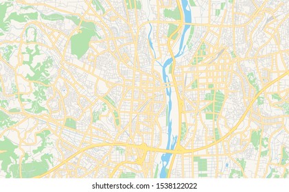 Printable street map of Atsugi, Prefecture Kanagawa, Japan. Map template for business use.