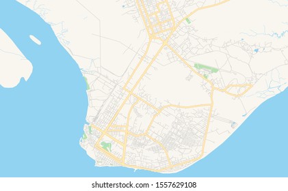 Printable street map of Beira, Mozambique. Map template for business use.