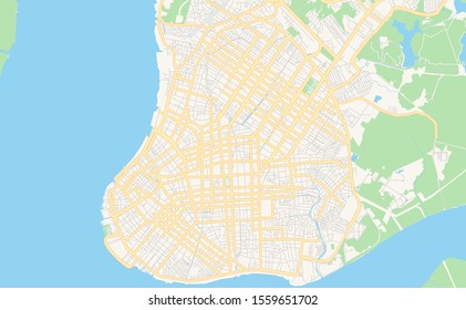 Printable street map of  Belem, Brazil. Map template for business use.