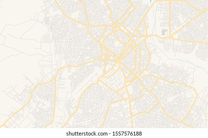 Printable street map of Benin City, Nigeria. Map template for business use.