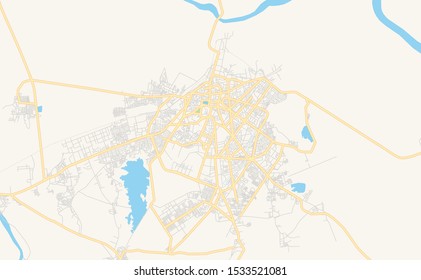 Printable street map of Bhavnagar, State Gujarat, India. Map template for business use.