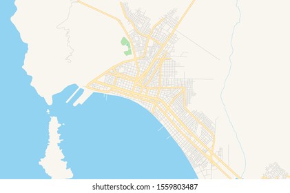 Printable street map of  Chimbote, Peru. Map template for business use.