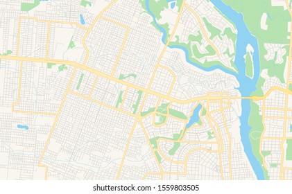 Printable street map of  Ciudad del Este, Paraguay. Map template for business use.