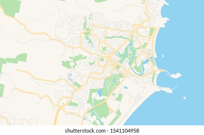 Printable street map of Coffs Harbour, Australia. Map template for business use.