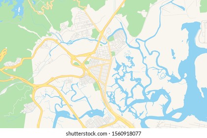Printable street map of  Cubatao, Brazil. Map template for business use.