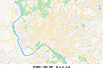 Printable street map of  Cuiaba, Brazil. Map template for business use.