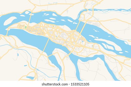 Printable street map of Cuttack, State Odisha, India. Map template for business use.
