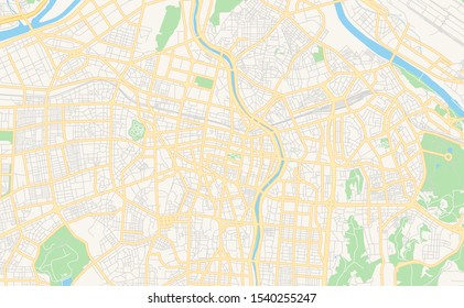 Printable street map of Daegu, South Korea. Map template for business use.