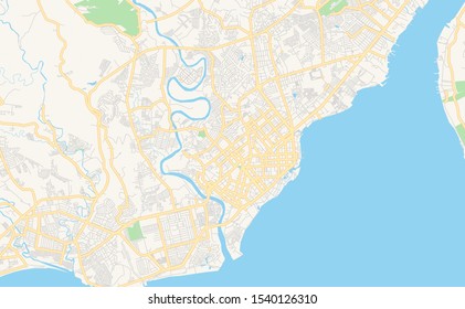 Printable street map of Davao City, Province Davao del Sur, Philippines. Map template for business use.