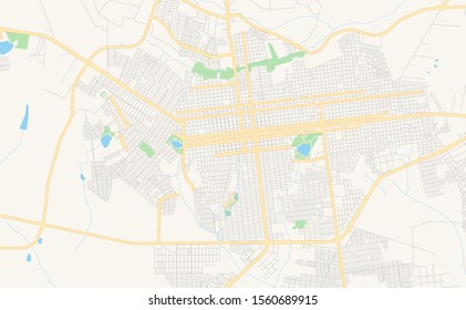 Printable street map of  Dourados, Brazil. Map template for business use.