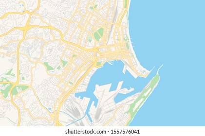 Printable street map of Durban, South Africa. Map template for business use.